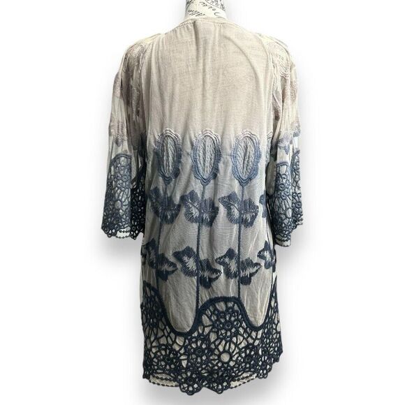 XCVI S Blue Gray Mesh Lace Dress Boho Embroidered Sheer Mini Tunic Festival - Picture 5 of 8